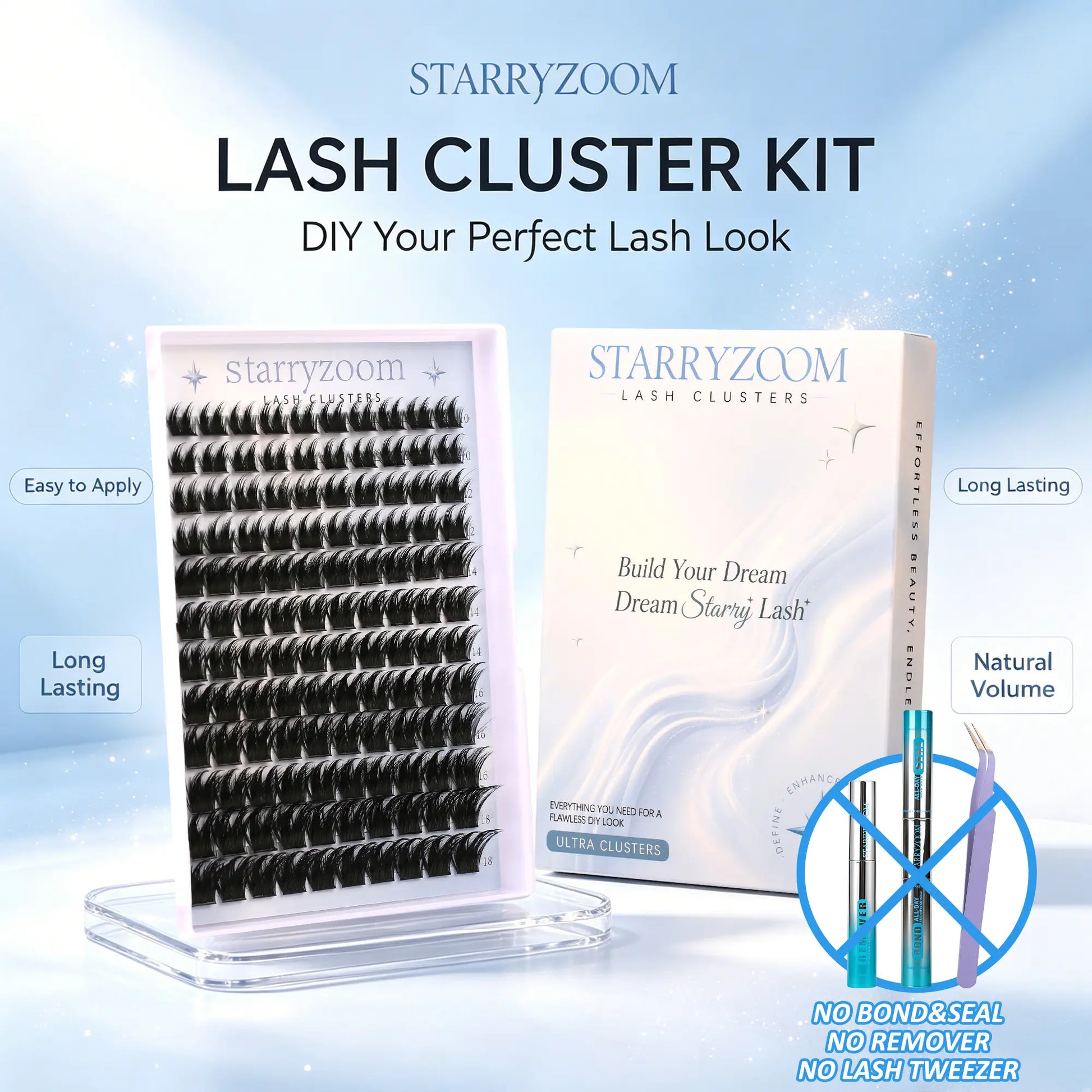 DIY At-Home Lash Cluster Kit for Eyelash Extensions, Complete Makeup Set with Bond, Seal, Remover & Applicator, Adult-Use False Lashes, Cosmetics Accessories, Eye Makeup Tool