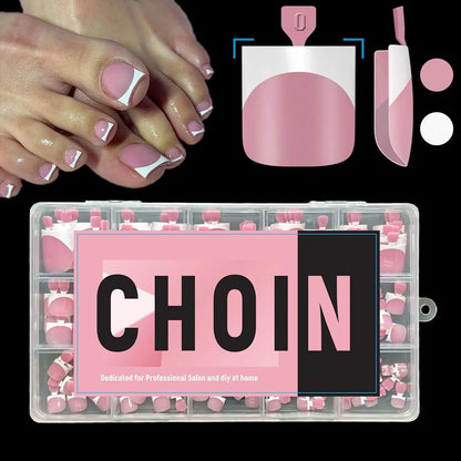 CHOIN Press on Toe Nails Set - 150Pcs Pre-Shaped Square Soft Gel Acrylic Nails, Berry Pink Full Cover Long-Lasting Stick & Build Extensions, 15 Multi-Size Glossy French Tips for DIY Pedicure, Valentine'S Day Gift, Press on Nail Sets