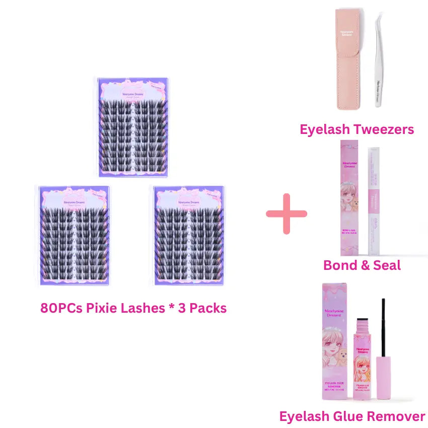 Ninetynine Dreams 80Pcs Pixie Lashes | Dramatic Wispy 12-16Mm Pre-Mapped Manhua Cat Eye False Eyelashes, Ultra-Thin Black Band, Lightweight Waterproof Long-Lasting Reusable Lash Clusters — Beginner Friendly Makeup Must-Have