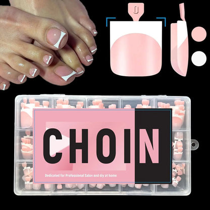 CHOIN Press on Toe Nails Set - 150Pcs Pre-Shaped Square Soft Gel Acrylic Nails, Berry Pink Full Cover Long-Lasting Stick & Build Extensions, 15 Multi-Size Glossy French Tips for DIY Pedicure, Valentine'S Day Gift, Press on Nail Sets