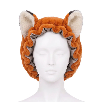 Brand Original Fox Ear Design Plush Satin Hair Bonnet for Sleeping, Soft Fleece Sleep Cap for Women with Satin Lining, Adjustable Elastic Band, anti Frizz Hair Protection Night Cap for Curly Hair, Braids, Natural Hair, Skincare & Lounge。
