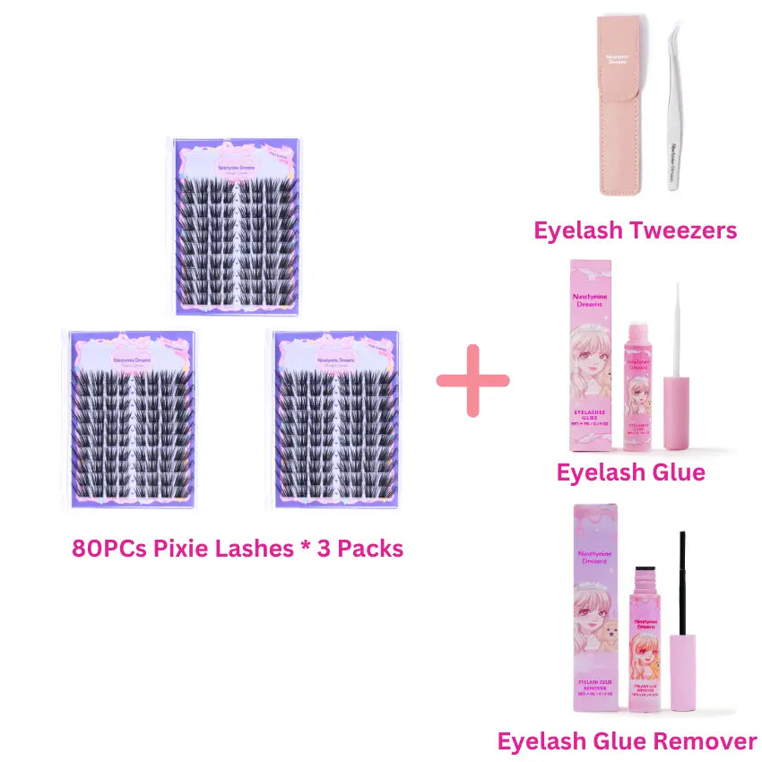 Ninetynine Dreams 80Pcs Pixie Lashes | Dramatic Wispy 12-16Mm Pre-Mapped Manhua Cat Eye False Eyelashes, Ultra-Thin Black Band, Lightweight Waterproof Long-Lasting Reusable Lash Clusters — Beginner Friendly Makeup Must-Have