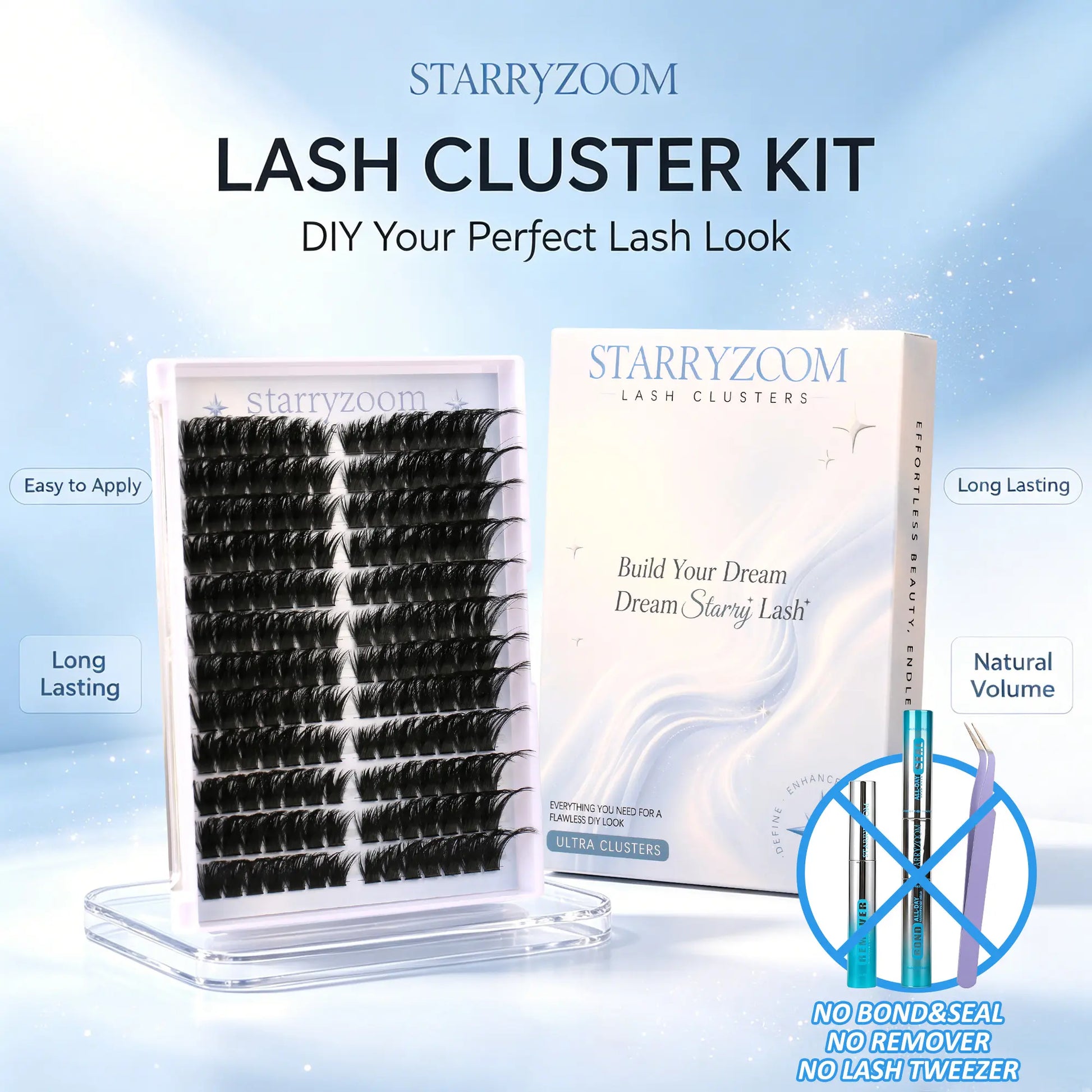 DIY At-Home Lash Cluster Kit for Eyelash Extensions, Complete Makeup Set with Bond, Seal, Remover & Applicator, Adult-Use False Lashes, Cosmetics Accessories, Eye Makeup Tool
