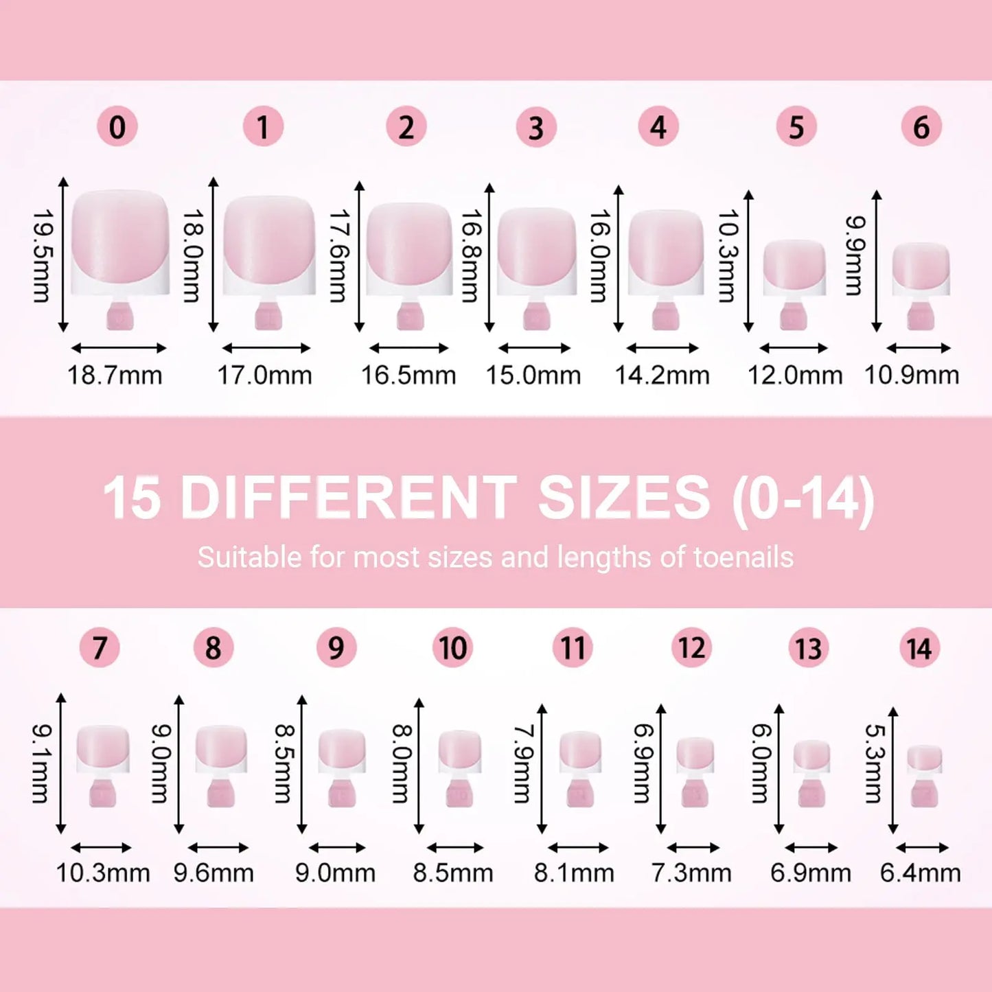 CHOIN Press on Toe Nails Set - 150Pcs Pre-Shaped Square Soft Gel Acrylic Nails, Berry Pink Full Cover Long-Lasting Stick & Build Extensions, 15 Multi-Size Glossy French Tips for DIY Pedicure, Valentine'S Day Gift, Press on Nail Sets