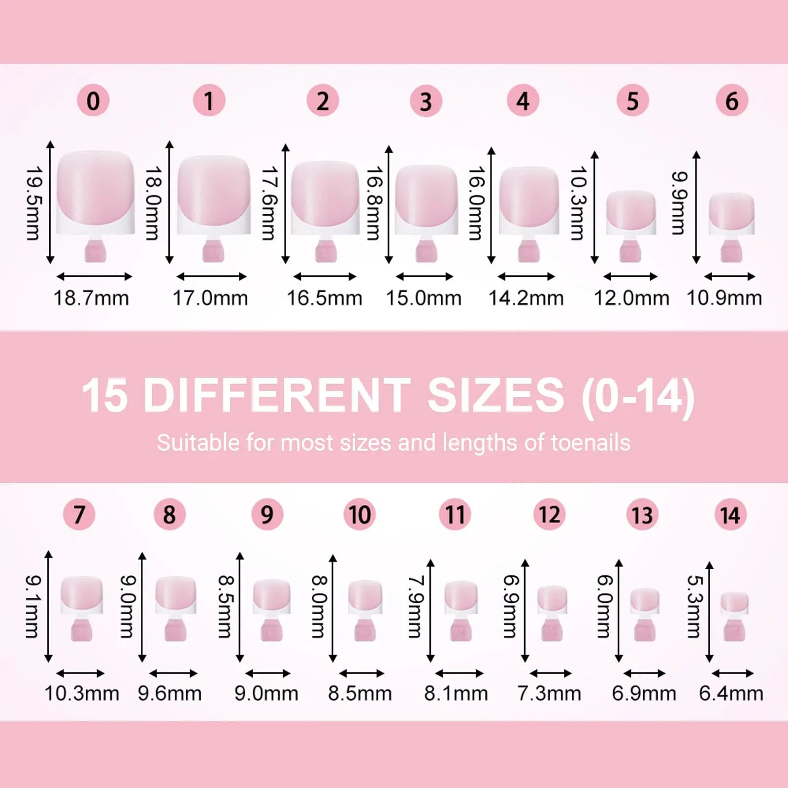 CHOIN Press on Toe Nails Set - 150Pcs Pre-Shaped Square Soft Gel Acrylic Nails, Berry Pink Full Cover Long-Lasting Stick & Build Extensions, 15 Multi-Size Glossy French Tips for DIY Pedicure, Valentine'S Day Gift, Press on Nail Sets