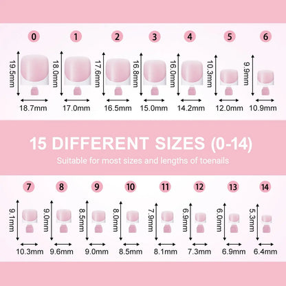 CHOIN Press on Toe Nails Set - 150Pcs Pre-Shaped Square Soft Gel Acrylic Nails, Berry Pink Full Cover Long-Lasting Stick & Build Extensions, 15 Multi-Size Glossy French Tips for DIY Pedicure, Valentine'S Day Gift, Press on Nail Sets