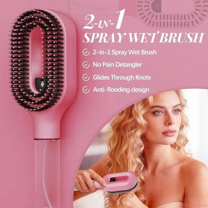 Compact Detangling Brush with Hydrating Mist Spray - Ergonomic, Eco-Friendly Frizz Control Styler for Curly Hair, Travel, and Morning Routines, Detangler Brush, Styling Brush, anti Tangle Brush, Travel Hairbrush