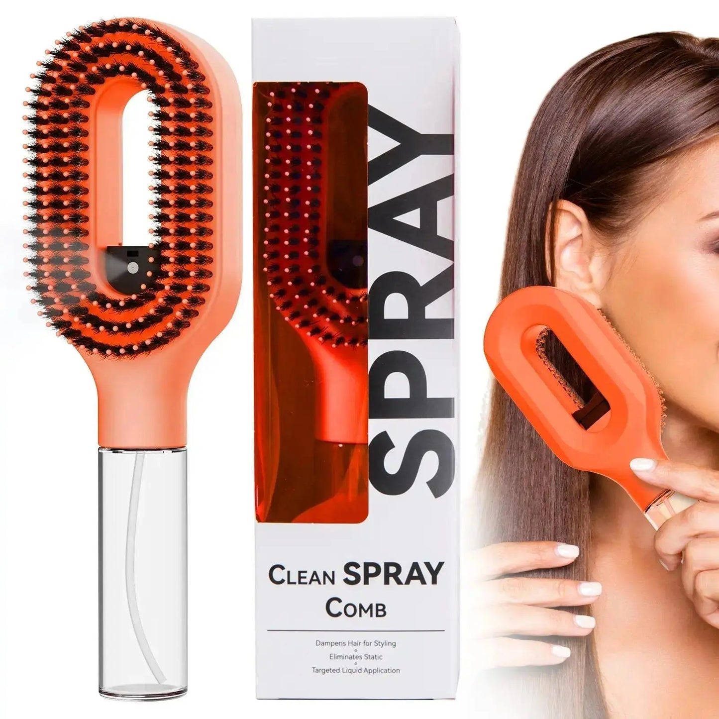 Compact Detangling Brush with Hydrating Mist Spray - Ergonomic, Eco-Friendly Frizz Control Styler for Curly Hair, Travel, and Morning Routines, Detangler Brush, Styling Brush, anti Tangle Brush, Travel Hairbrush