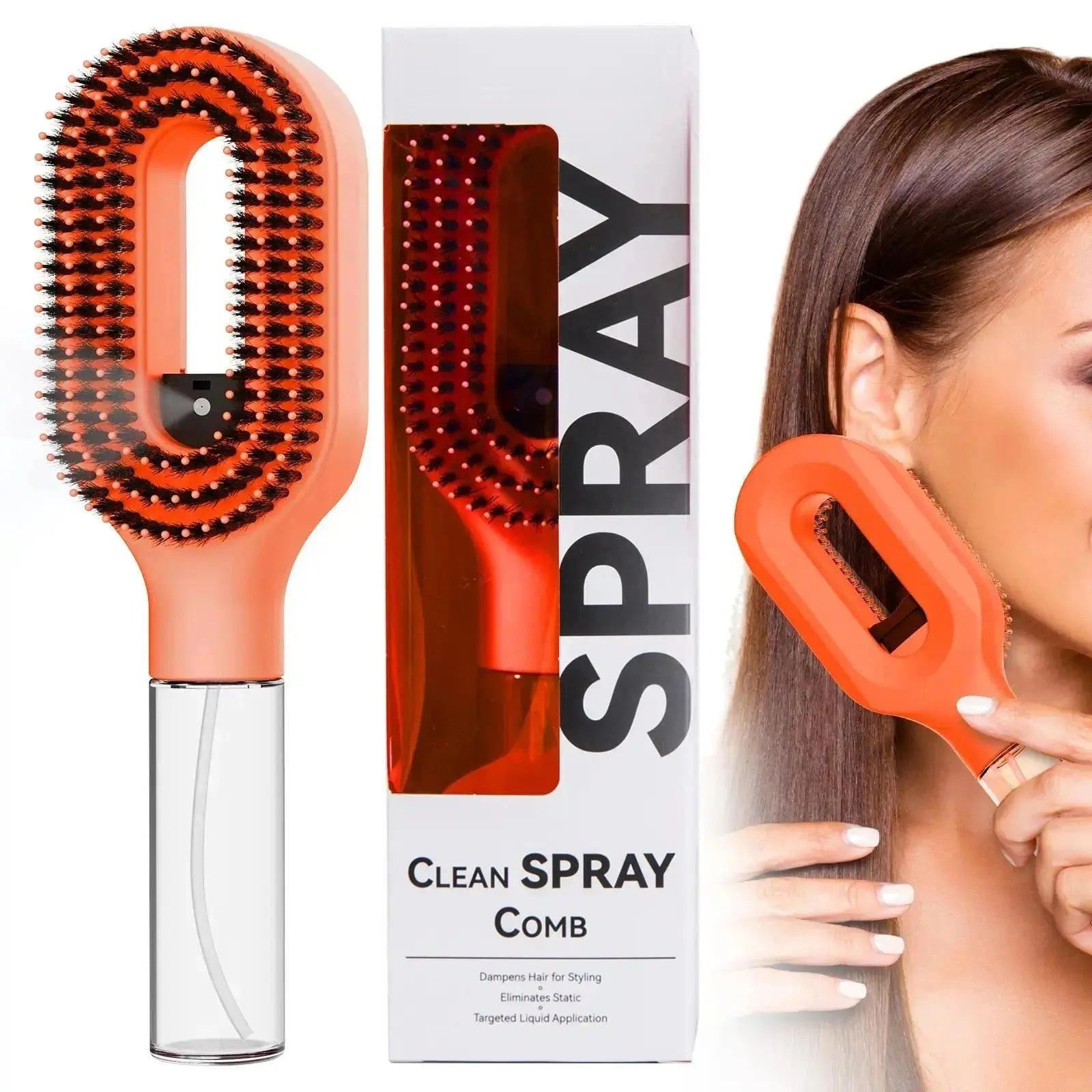 Compact Detangling Brush with Hydrating Mist Spray - Ergonomic, Eco-Friendly Frizz Control Styler for Curly Hair, Travel, and Morning Routines, Detangler Brush, Styling Brush, anti Tangle Brush, Travel Hairbrush