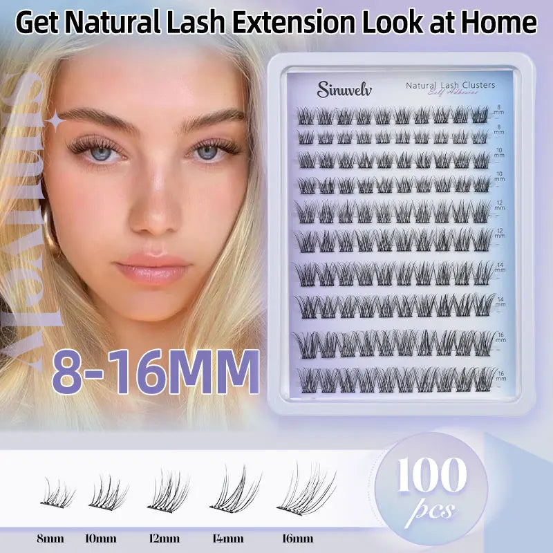 Self Adhesive Natural Lash Cluster Eyelash Extensions - 8-16MM 0.05MM C-Curly Cosmetic Lashes, No Glue Needed Convenient Design for Beginners' Daily DIY Makeup