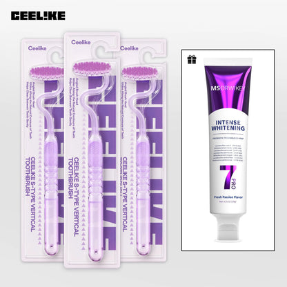 CEELIKE S-Type Vertical Toothbrush - Ultra-Soft Fine Bristles, Oval Design, Polypropylene & PBT Plastic, Unisex Adult Non Toxic Toothbrush for Oral Care Supplies, Deep Clean & Sensitivity Relief, Daily Dental Care