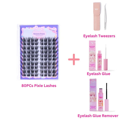 Ninetynine Dreams 80Pcs Pixie Lashes | Dramatic Wispy 12-16Mm Pre-Mapped Manhua Cat Eye False Eyelashes, Ultra-Thin Black Band, Lightweight Waterproof Long-Lasting Reusable Lash Clusters — Beginner Friendly Makeup Must-Have
