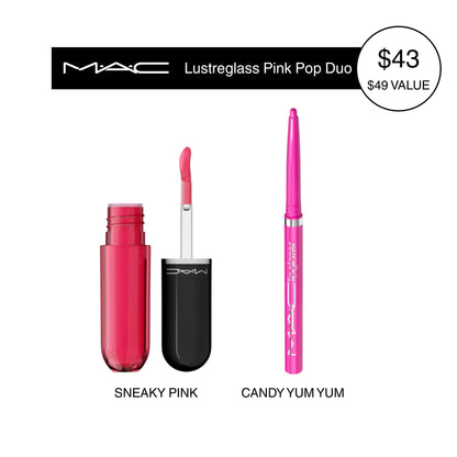 MAC Lustreglass Pink Pop Duo | Lip Tint & Glossy Liner Duo | Long-Lasting Pink Stain, Soft Shiny Finish, 2 Pc
