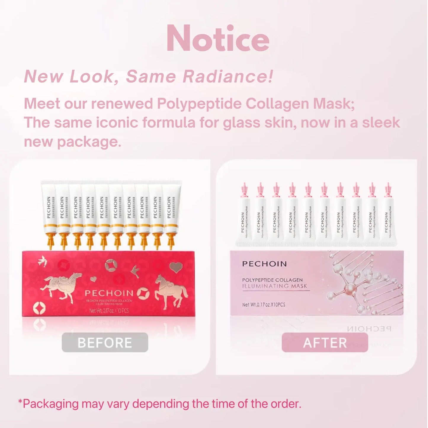 【Pink】Pechoin Polypeptide Collagen Illuminating Mask｜No-Rinse Collagen Cream-To-Clear Film Face Mask for Dewy Glow｜Firm-Looking Skin & Hydration