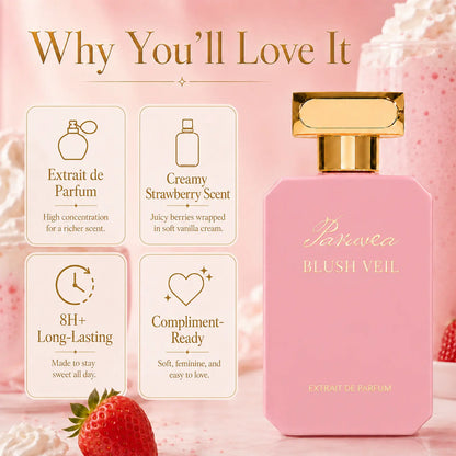 Paruvea Blush Veil Extrait De Parfum | Sweet Creamy Strawberry Milkshake | Blackberry Vanilla Jasmine | Soft Feminine Fruity Floral Perfume 100Ml (3.4 Fl Oz), #Backtoschool