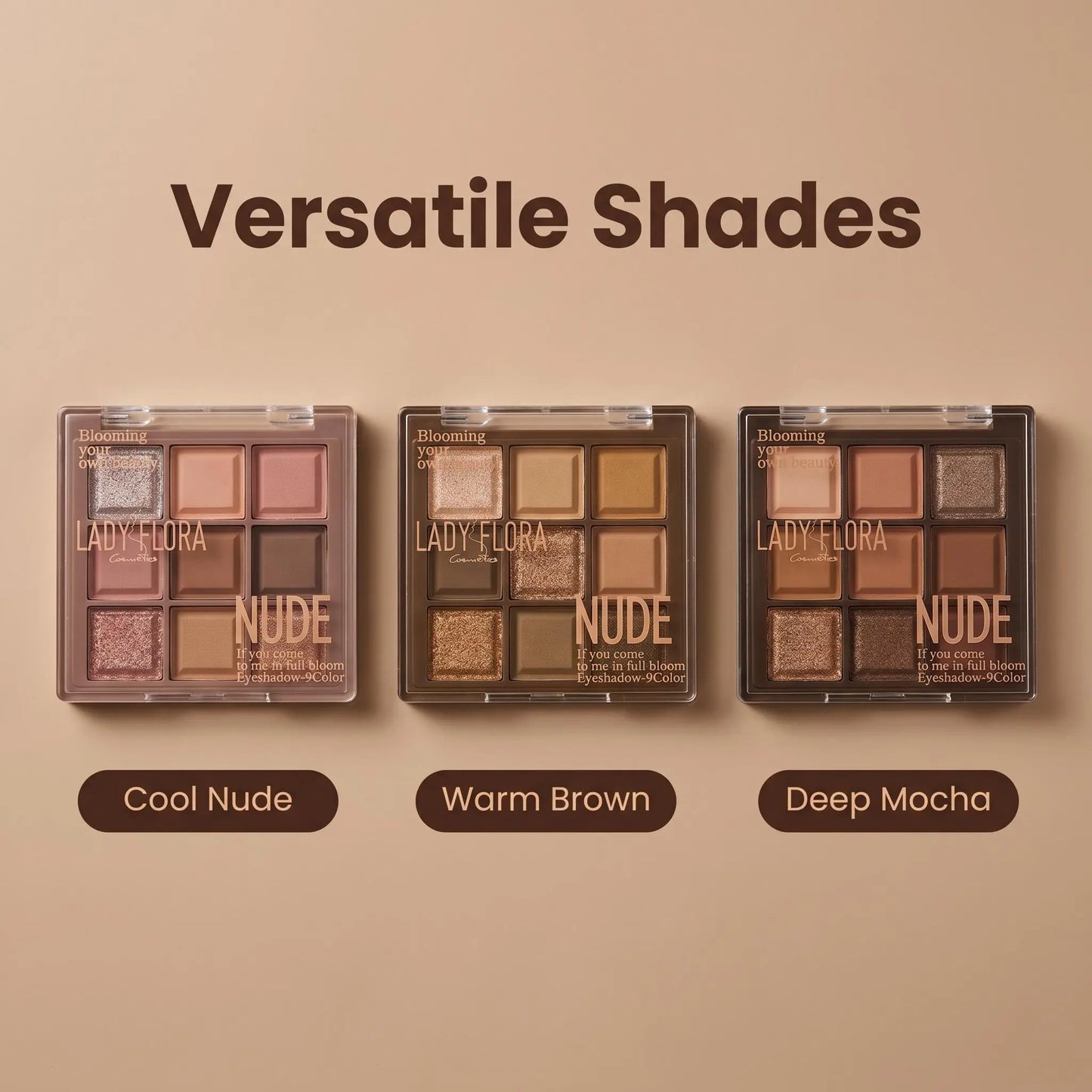 Lady Flora 9 Shades Nude Eyeshadow Palette, Matte Shimmer Neutral Eye Makeup Palette, Blendable Warm Brown Earth Tone Shadows, Long Lasting Daily Eye Cosmetic for Beginners