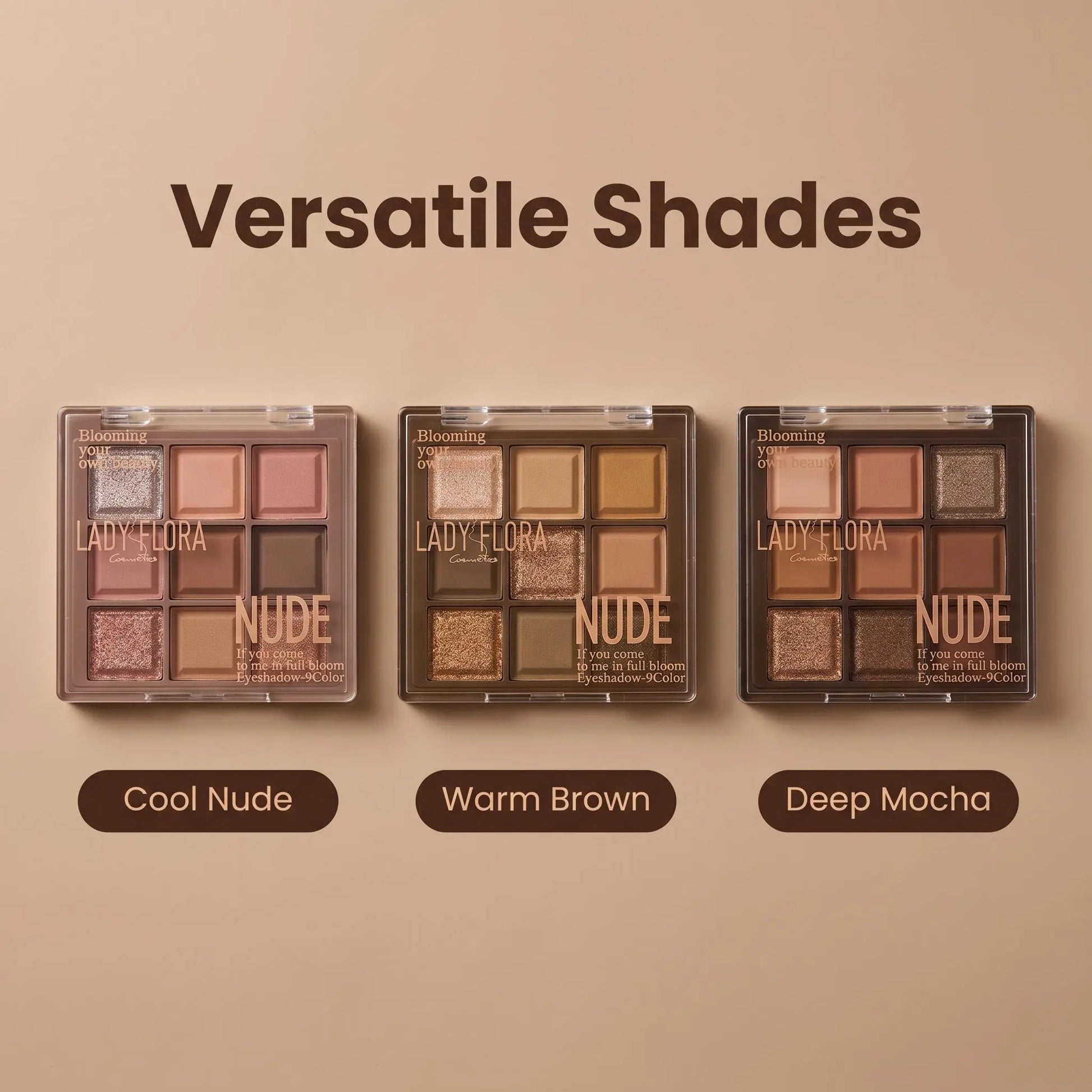 Lady Flora 9 Shades Nude Eyeshadow Palette, Matte Shimmer Neutral Eye Makeup Palette, Blendable Warm Brown Earth Tone Shadows, Long Lasting Daily Eye Cosmetic for Beginners