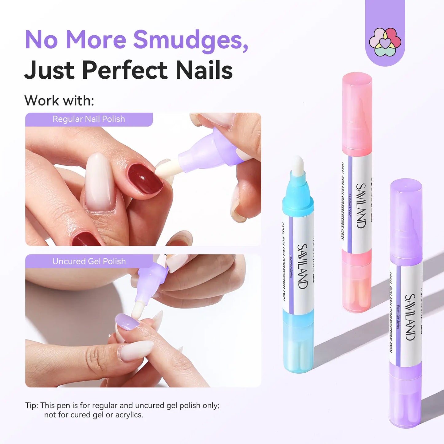 SAVILAND Nail Polish Remover Corrector Pen Set - Refillable Precision Cleanup Marker | Acetone-Free Gentle Formula for Cuticle Edge Clean Up, DIY Manicure