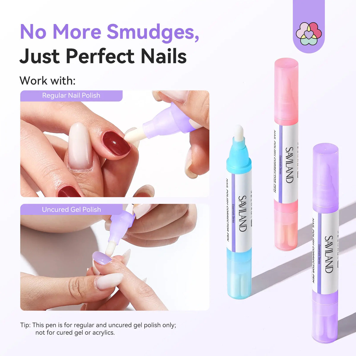 SAVILAND Nail Polish Remover Corrector Pen Set - Refillable Precision Cleanup Marker | Acetone-Free Gentle Formula for Cuticle Edge Clean Up, DIY Manicure
