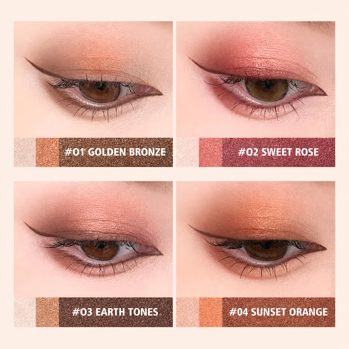 Pack of 4 3-Color Eyeshadow Stick Gradient, Waterproof Long Lasting Creamy Shimmer Eye Shadow, Portable Smudge-Proof Glitter Makeup for Women, Day to Night (Fine Shimmer Brownish Orange)