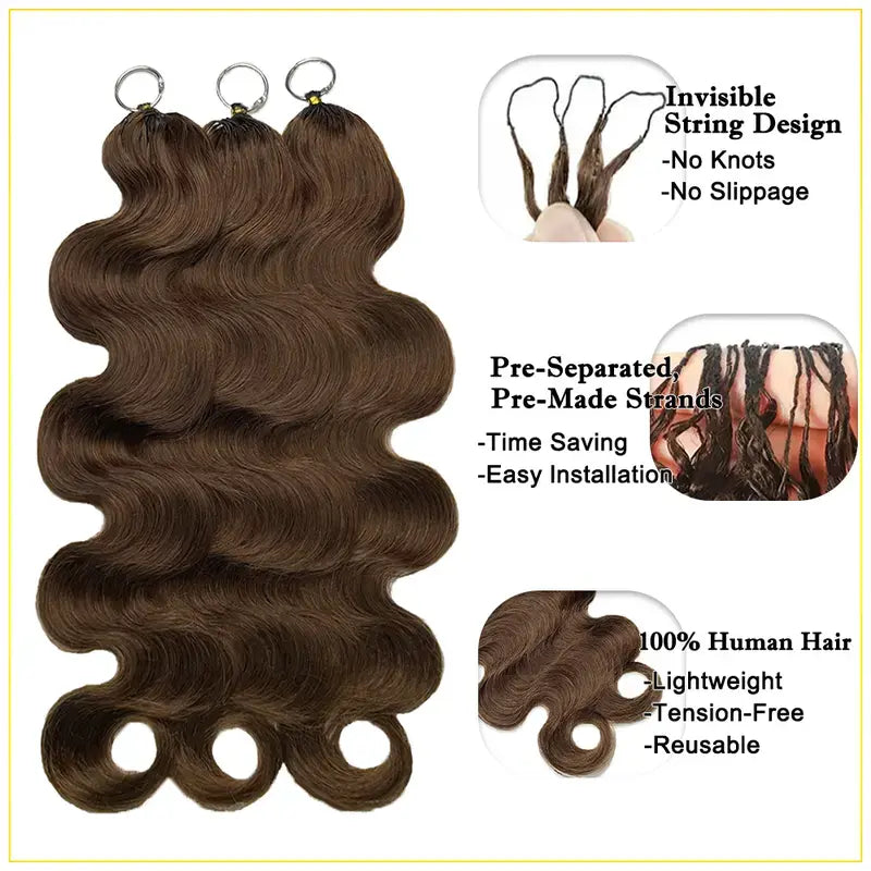 Asakiss Hair #4 Chocolate Brown Body Wave Crochet Human Hair for Miracle Knots, Burmese Curlycrochet Hair Pre-Separated Soft Lightweight Natural Look Boho Braids 50G/Pack,4-5 Packs for Full Head,Reusable Feather Crochet Extensions