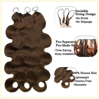 Asakiss Hair #4 Chocolate Brown Body Wave Crochet Human Hair for Miracle Knots, Burmese Curlycrochet Hair Pre-Separated Soft Lightweight Natural Look Boho Braids 50G/Pack,4-5 Packs for Full Head,Reusable Feather Crochet Extensions