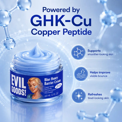 EVIL GOODS Blue Honey Barrier Cream - Lightweight Grape Serum Moisturizer with Copper Peptide, Niacinamide, Hyaluronic Acid for Dry, Dull, Normal Skin - Evening Moisture Boost (2 Oz)