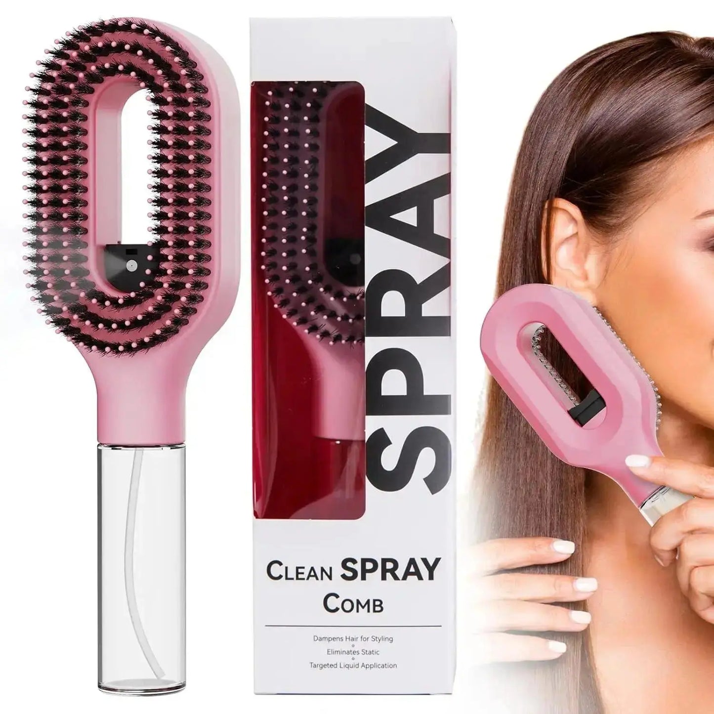 Compact Detangling Brush with Hydrating Mist Spray - Ergonomic, Eco-Friendly Frizz Control Styler for Curly Hair, Travel, and Morning Routines, Detangler Brush, Styling Brush, anti Tangle Brush, Travel Hairbrush