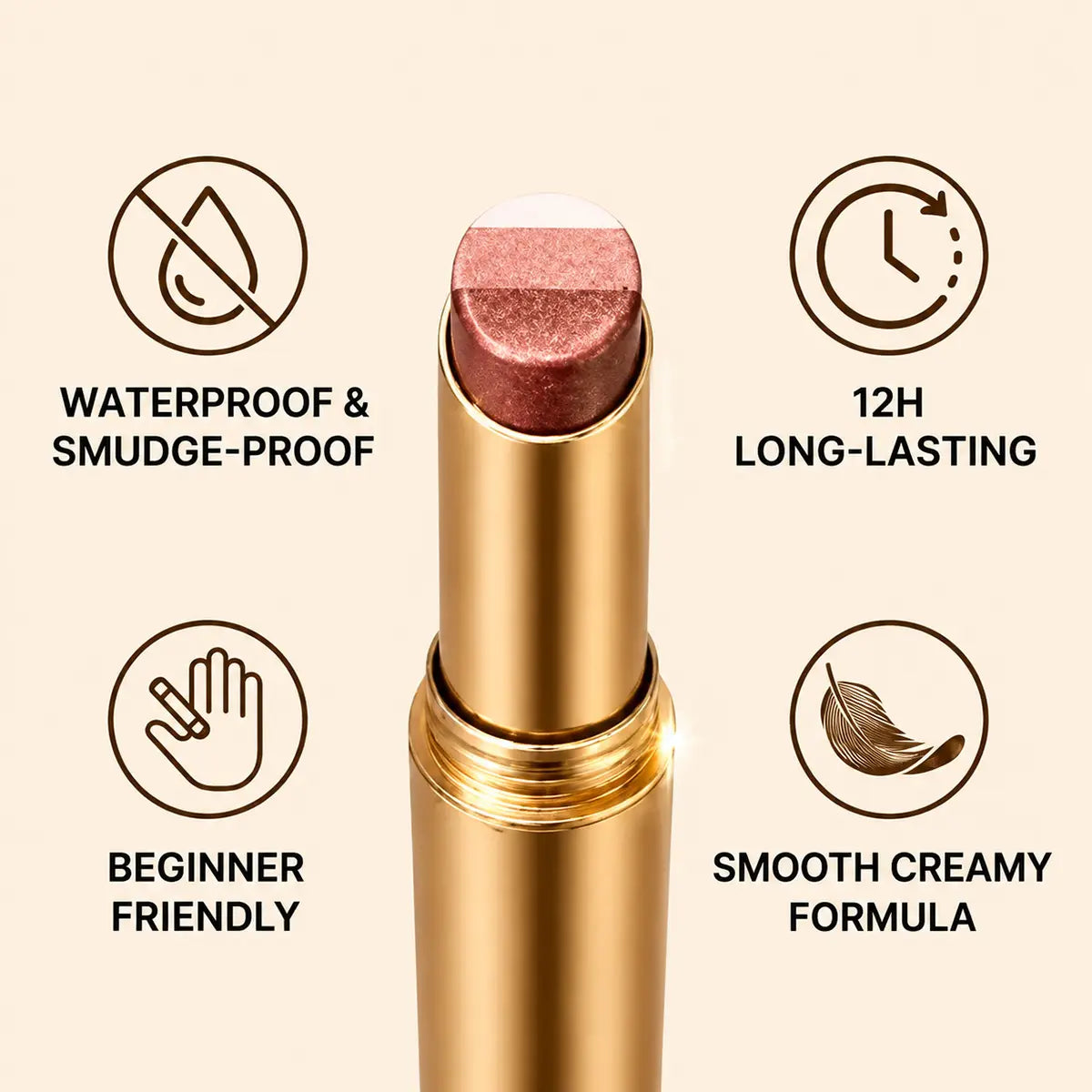 Pack of 4 3-Color Eyeshadow Stick Gradient, Waterproof Long Lasting Creamy Shimmer Eye Shadow, Portable Smudge-Proof Glitter Makeup for Women, Day to Night (Fine Shimmer Brownish Orange)