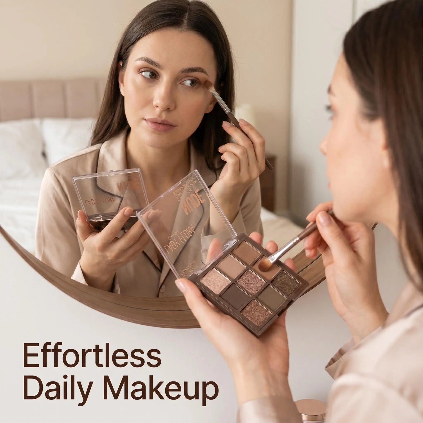 Lady Flora 9 Shades Nude Eyeshadow Palette, Matte Shimmer Neutral Eye Makeup Palette, Blendable Warm Brown Earth Tone Shadows, Long Lasting Daily Eye Cosmetic for Beginners