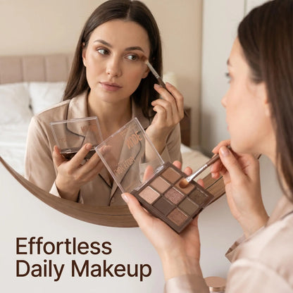 Lady Flora 9 Shades Nude Eyeshadow Palette, Matte Shimmer Neutral Eye Makeup Palette, Blendable Warm Brown Earth Tone Shadows, Long Lasting Daily Eye Cosmetic for Beginners