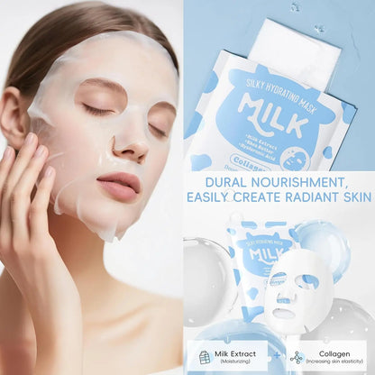 14PCS Milk Skincare Gift Set for Girls & Women, Facial Care Kit with Cleanser, Toner, Serum, Eye Cream, Hand Cream, Face Masks, Headband & Travel Cosmetic Bag, Hydrating & Nourishing Skin Care Set