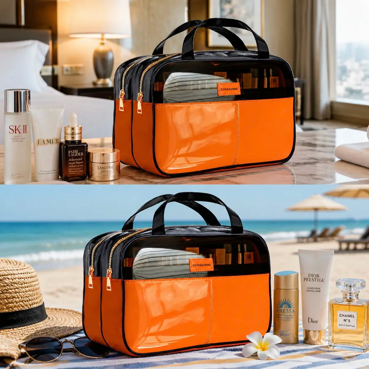 GORISGARMO Clear Toiletry Bag, Double-Layer Travel Toiletry Bag Carry on Travel Accessories Bag, Water Repellent Makeup Cosmetic Bag for Women Tiktokshopbacktoschool,Back to School,Back to School Haul