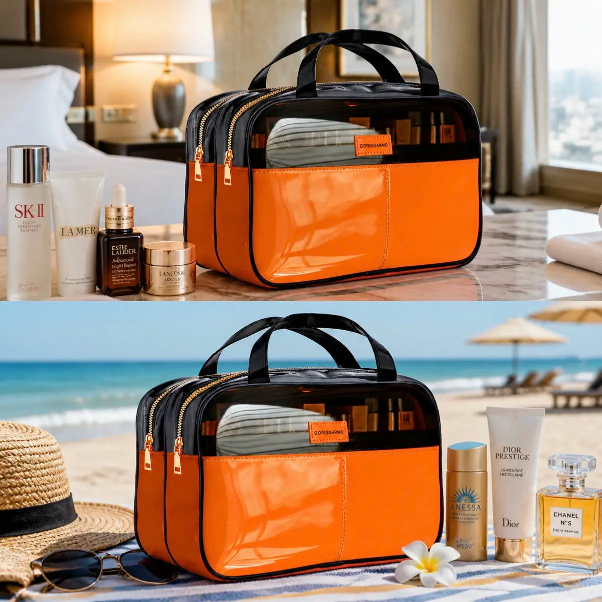 GORISGARMO Clear Toiletry Bag, Double-Layer Travel Toiletry Bag Carry on Travel Accessories Bag, Water Repellent Makeup Cosmetic Bag for Women Tiktokshopbacktoschool,Back to School,Back to School Haul