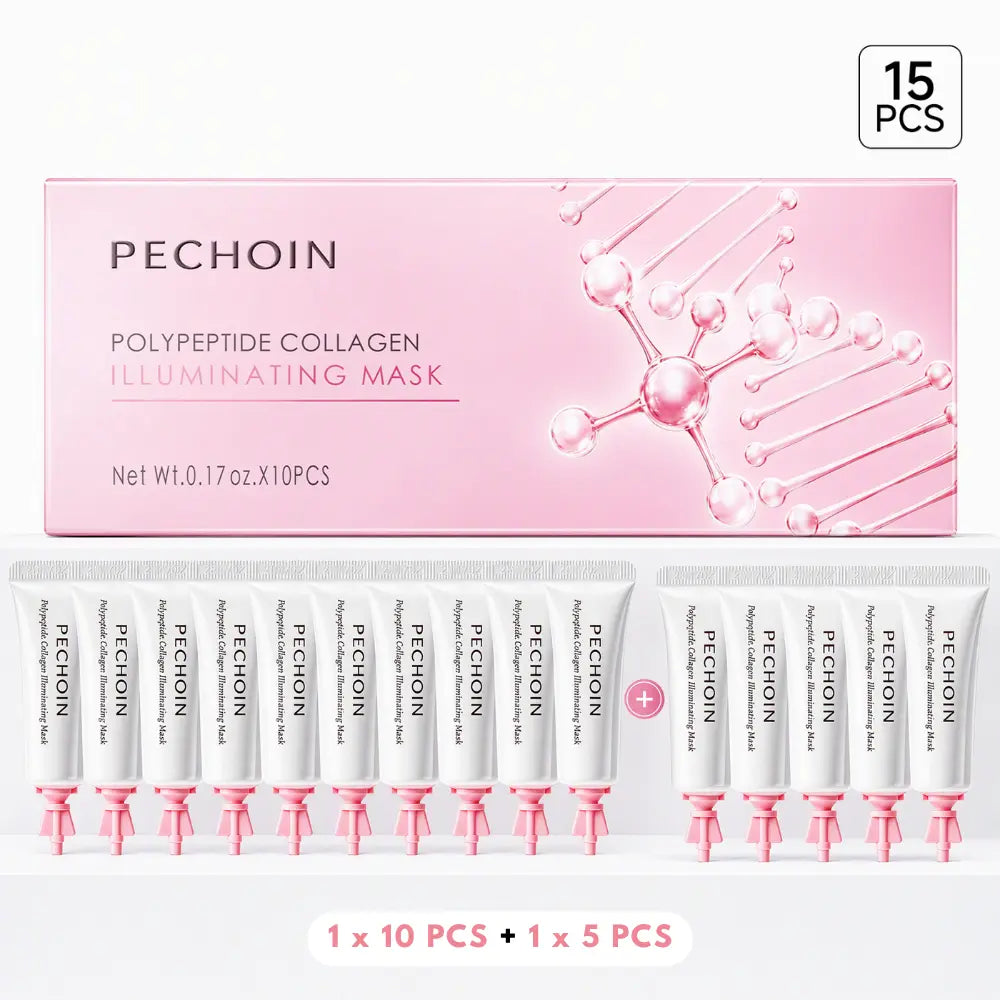 【Pink】Pechoin Polypeptide Collagen Illuminating Mask｜No-Rinse Collagen Cream-To-Clear Film Face Mask for Dewy Glow｜Firm-Looking Skin & Hydration