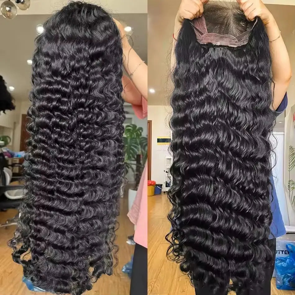 Urody 220% Density Curly Hair Wigs HD Transparent 13X6 Lace Front Wigs Brazilian Deep Curly Pre Plucked Human Hair Wigs Deep Wave Lace Frontal Wigs for Women