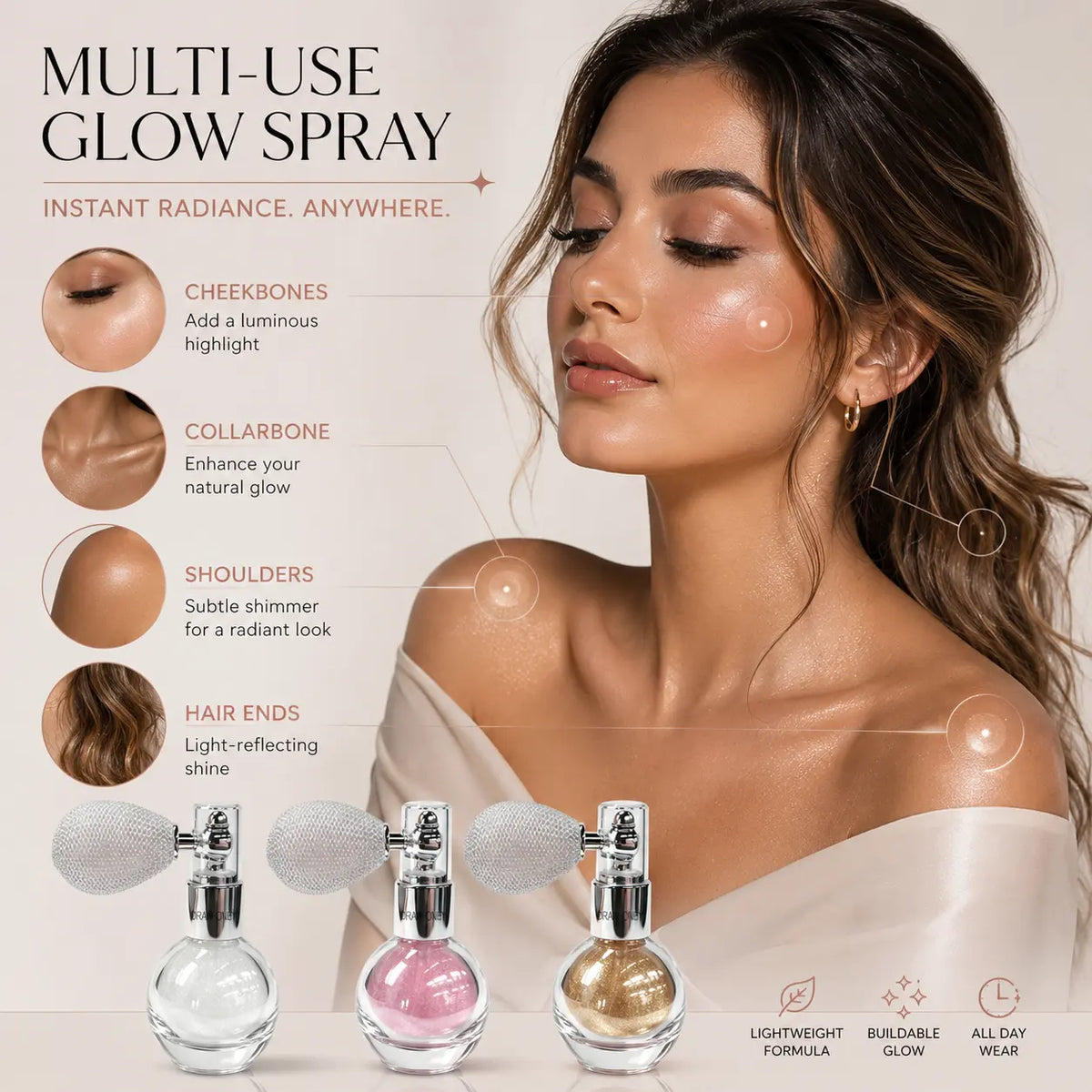 Drawhoney Face & Body Highlighting Powder Spray - Highlighter Makeup, Cosmetics Highlighter, Soft Glow All-Day Illuminator, Portable, No Harsh Texture, Ideal for Dates & Daily Use, Elegant Vibe Daily Makeup Tool