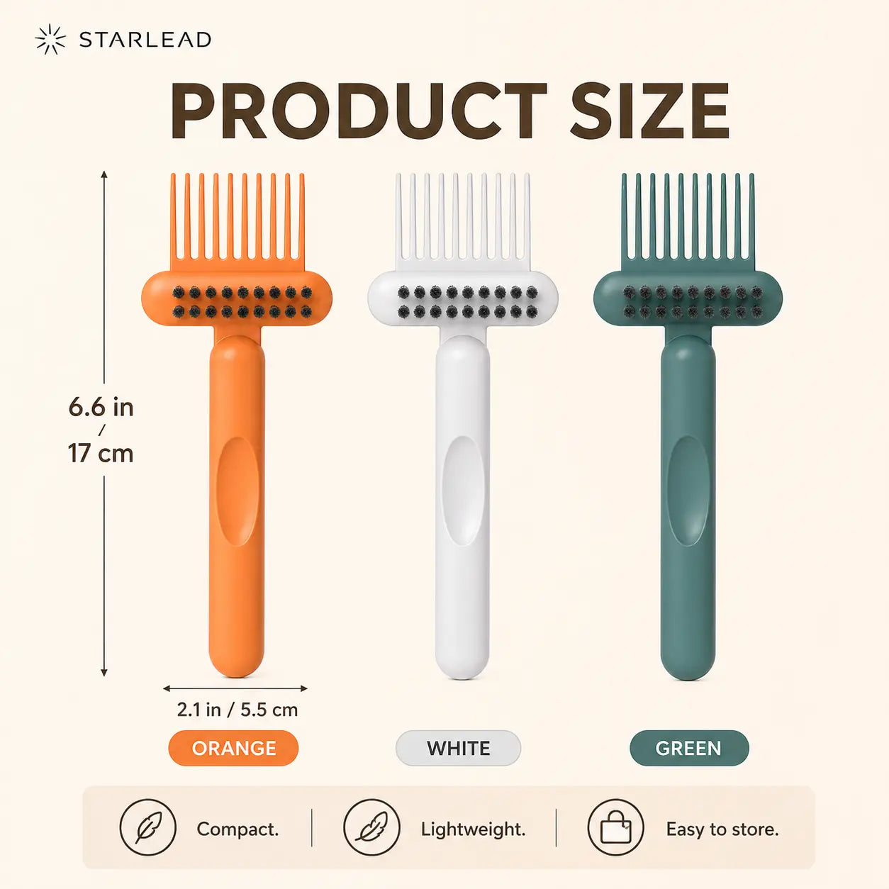 STARLEAD Hair Brush Cleaner Tool, Dual-Action Hairbrush Cleaning Comb with Scrubbing Bristles, Reusable Brush Cleaner for Removing Trapped Hair and Buildup, Easy Wash Hair Care Tool for Home, Salon and Travel