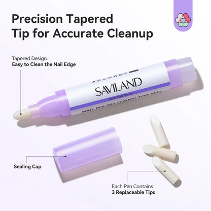 SAVILAND Nail Polish Remover Corrector Pen Set - Refillable Precision Cleanup Marker | Acetone-Free Gentle Formula for Cuticle Edge Clean Up, DIY Manicure