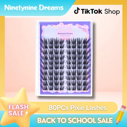 Ninetynine Dreams 80Pcs Pixie Lashes | Dramatic Wispy 12-16Mm Pre-Mapped Manhua Cat Eye False Eyelashes, Ultra-Thin Black Band, Lightweight Waterproof Long-Lasting Reusable Lash Clusters — Beginner Friendly Makeup Must-Have