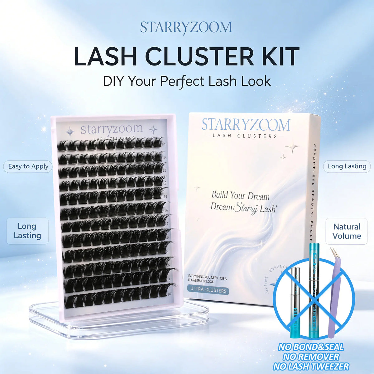 DIY At-Home Lash Cluster Kit for Eyelash Extensions, Complete Makeup Set with Bond, Seal, Remover & Applicator, Adult-Use False Lashes, Cosmetics Accessories, Eye Makeup Tool