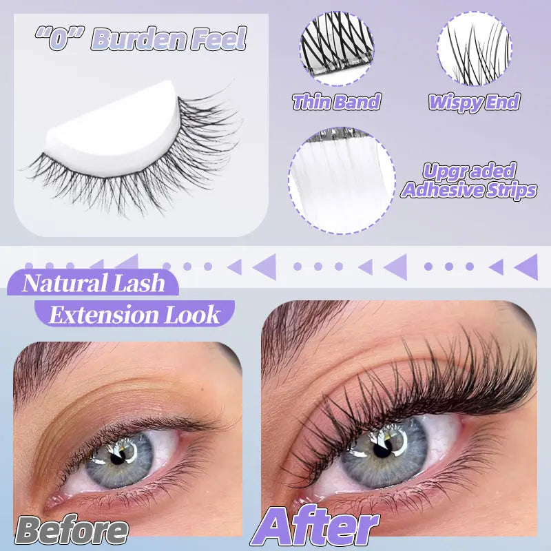 Self Adhesive Natural Lash Cluster Eyelash Extensions - 8-16MM 0.05MM C-Curly Cosmetic Lashes, No Glue Needed Convenient Design for Beginners' Daily DIY Makeup
