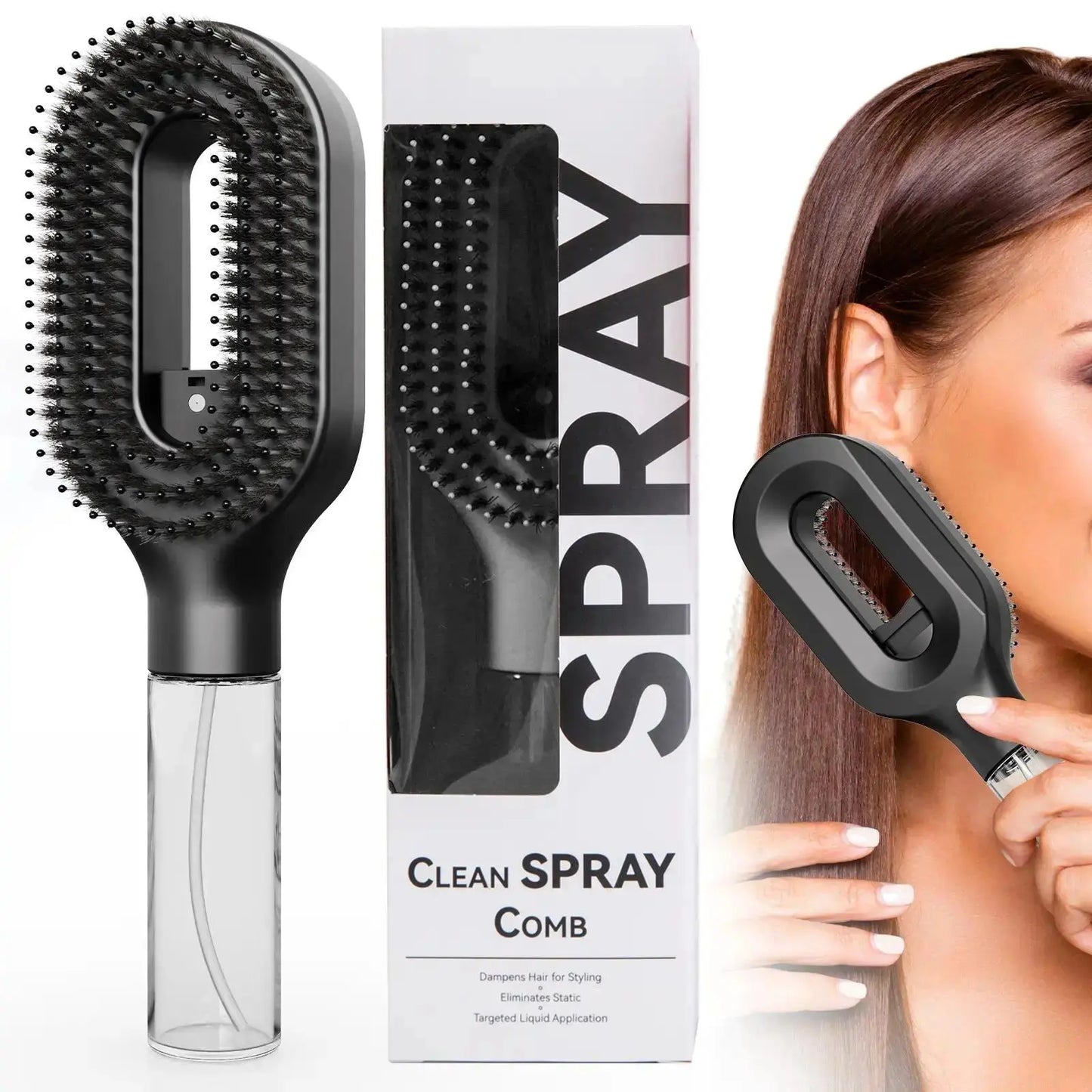 Compact Detangling Brush with Hydrating Mist Spray - Ergonomic, Eco-Friendly Frizz Control Styler for Curly Hair, Travel, and Morning Routines, Detangler Brush, Styling Brush, anti Tangle Brush, Travel Hairbrush