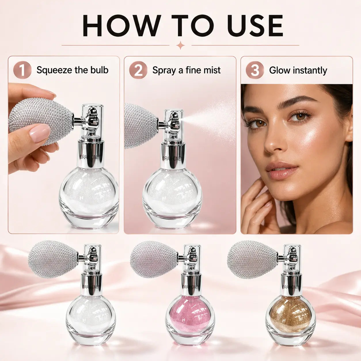 Drawhoney Face & Body Highlighting Powder Spray - Highlighter Makeup, Cosmetics Highlighter, Soft Glow All-Day Illuminator, Portable, No Harsh Texture, Ideal for Dates & Daily Use, Elegant Vibe Daily Makeup Tool